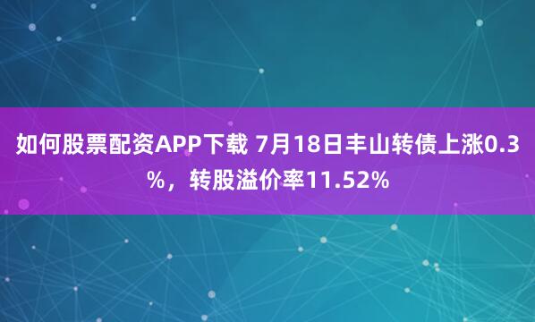 如何股票配资APP下载 7月18日丰山转债上涨0.3%，转股溢价率11.52%